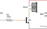 Esquema eléctrico de un zumbador con un transistor